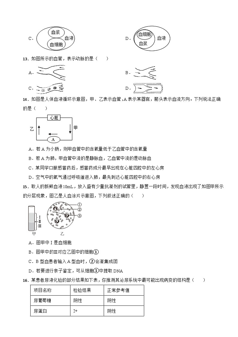 陕西省西安市2024年七年级下册生物期末试卷（附答案）03