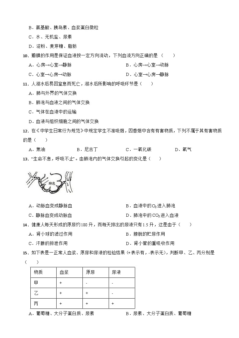 重庆市两江新区2024年七年级下册生物期末试卷（附答案）02