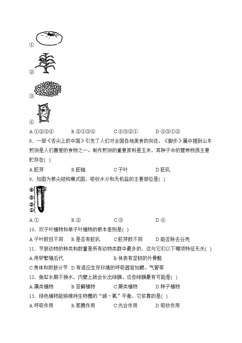 黑龙江省龙东地区部分学校2024届九年级下学期中考三模生物试卷(含答案)02