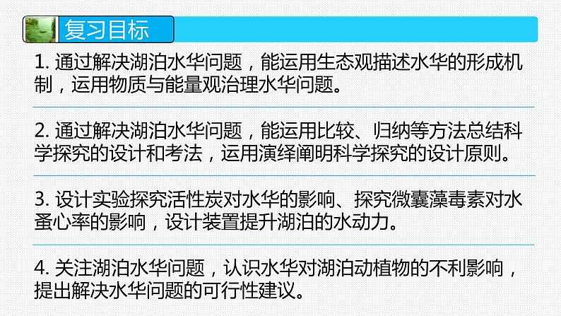 2024年生物中考二轮专题复习课件：解决湖泊水华问题的跨学科实践——《科学探究与跨学科实践》专题复习课件02