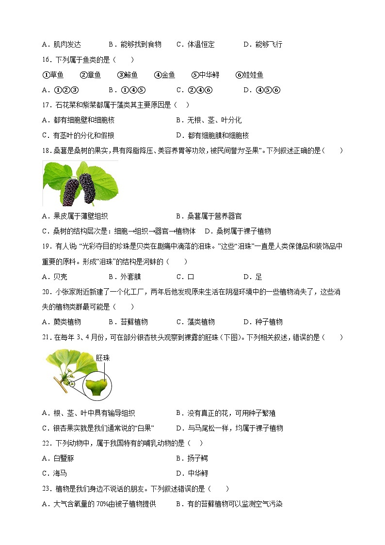 江苏省宿迁地区2022-2023学年七年级下学期期末生物试卷（含答案解析）03