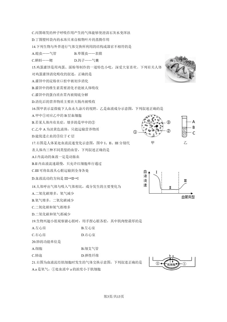 [生物]2023北京燕山初一下学期期末试卷及答案第3页