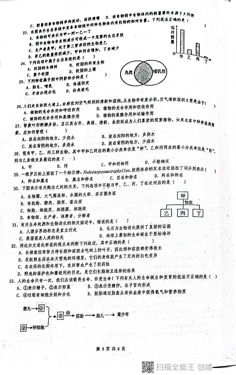 广东省揭阳市惠来县第一中学2023-2024学年八年级下学期6月期末考试生物试题03