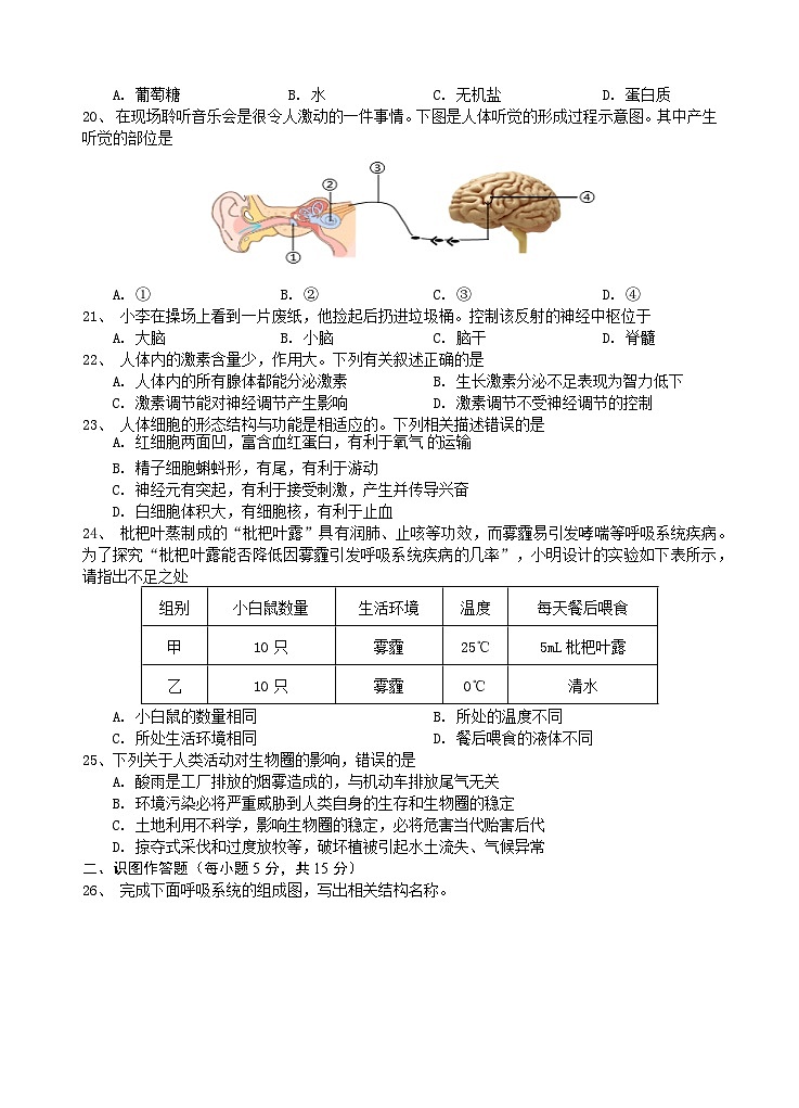 河南省郑州市宁乡市2021--2022年学年七年级下学期生物学期末考试试卷03