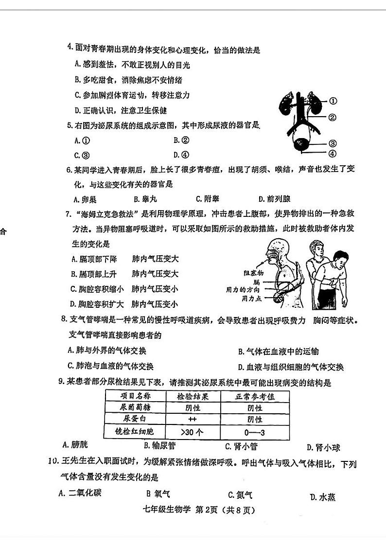 山西省晋中市2023-2024学年七年级下学期期末考试生物试题02