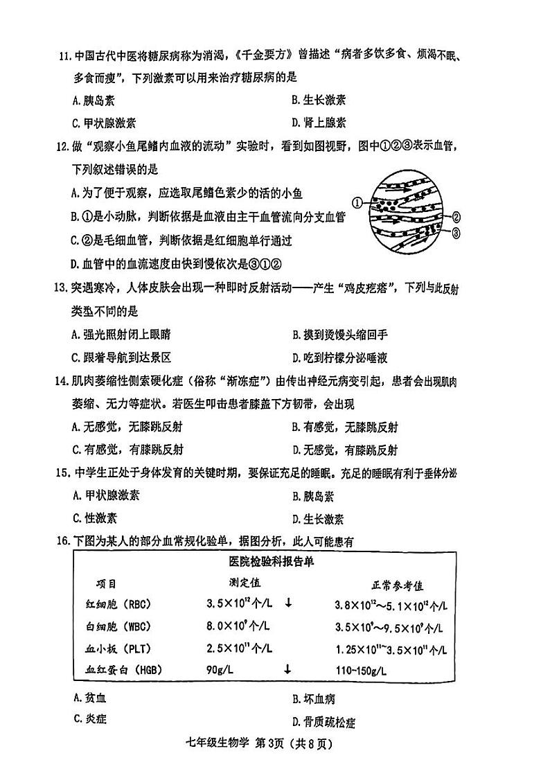 山西省晋中市2023-2024学年七年级下学期期末考试生物试题03