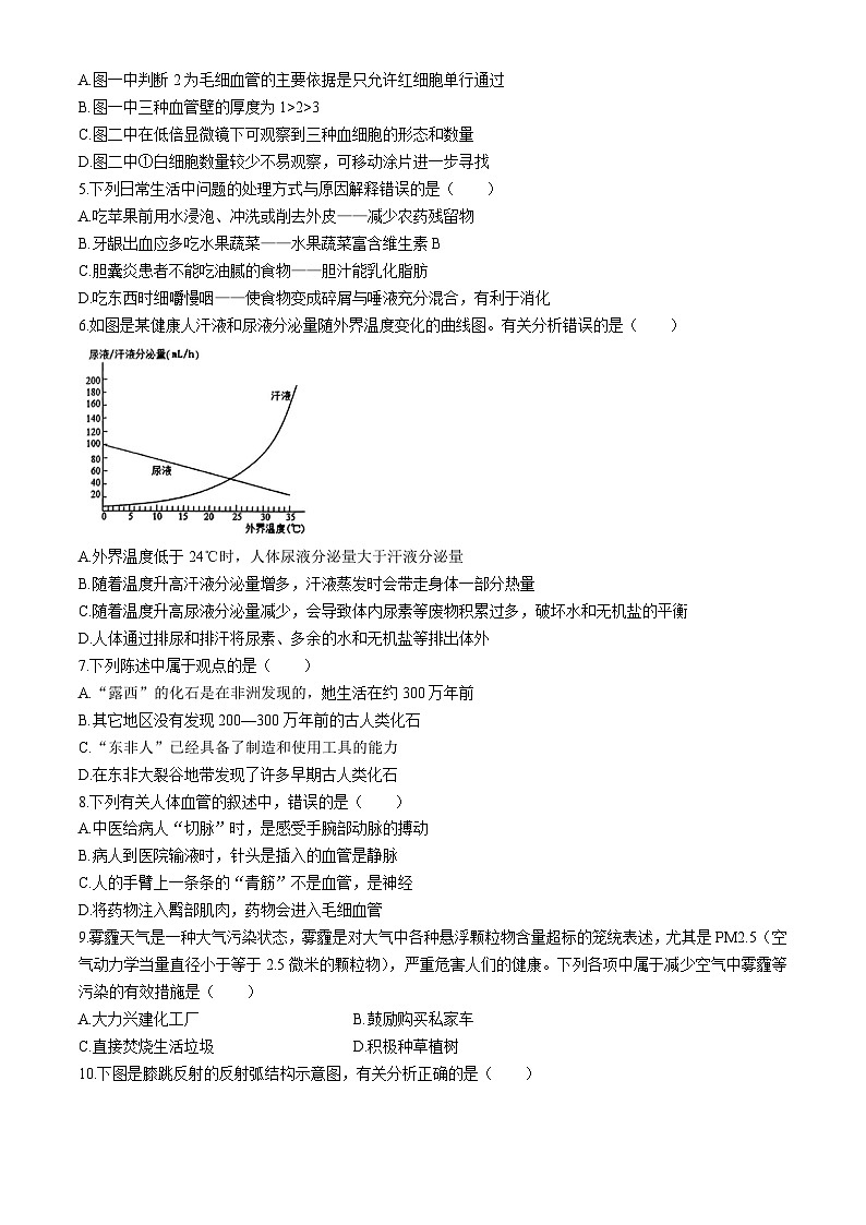 安徽省池州市贵池区2023-2024学年七年级下学期期末考试生物试卷第2页