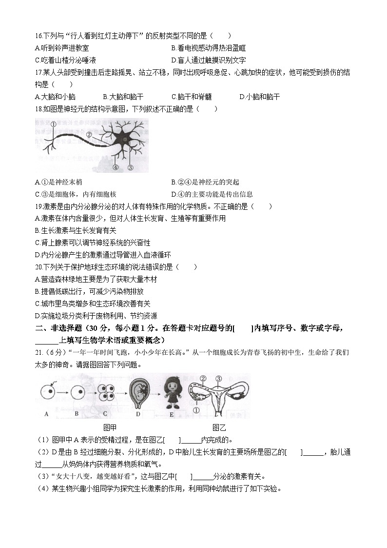 重庆市开州区2023-2024学年七年级下学期6月期末考试生物试题第3页