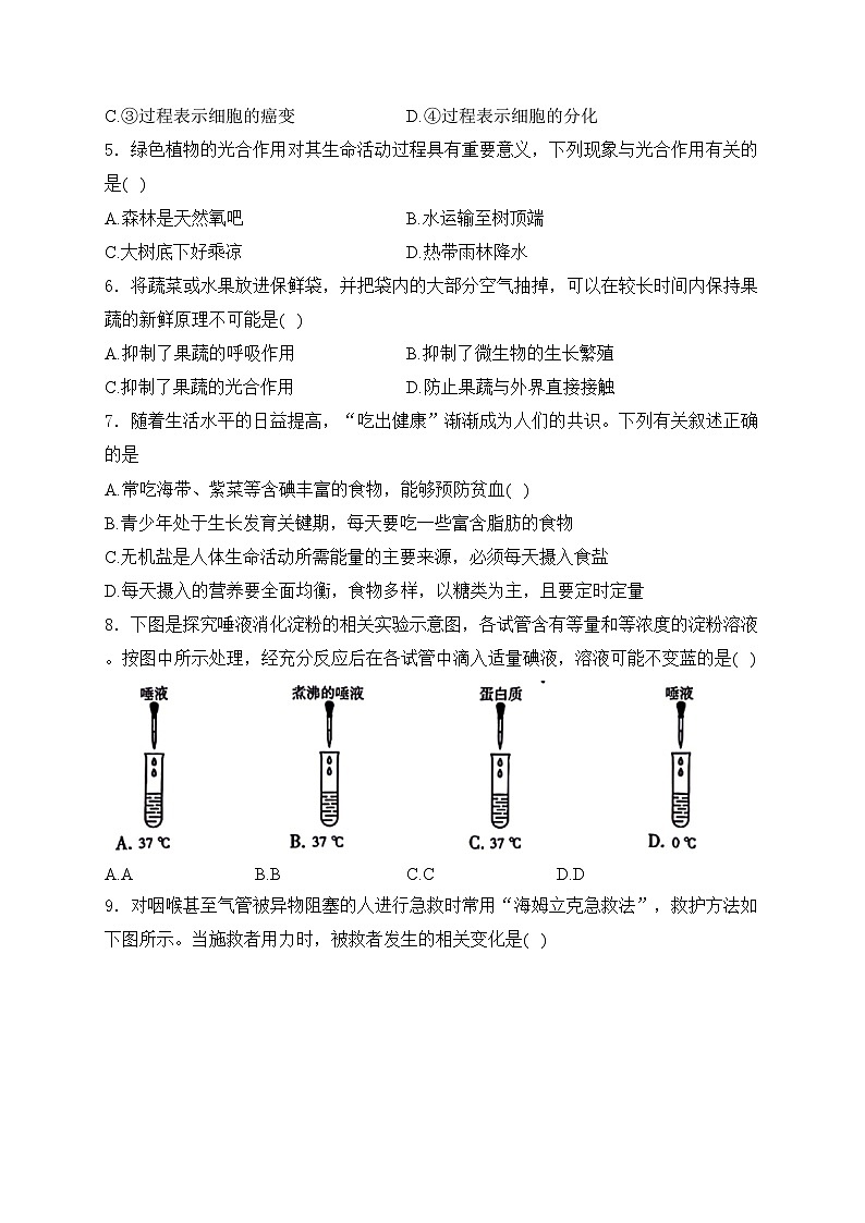 湖南省衡阳市衡南县部分学校2024届九年级下学期中考二模生物试卷(含答案)02