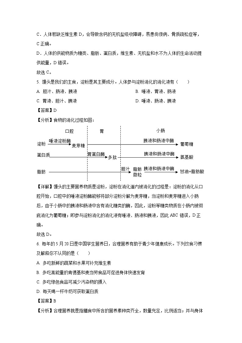 [生物]河南省周口市沈丘县中英文学校等校2022-2023学年七年级下学期6月月考试题（解析版）第3页