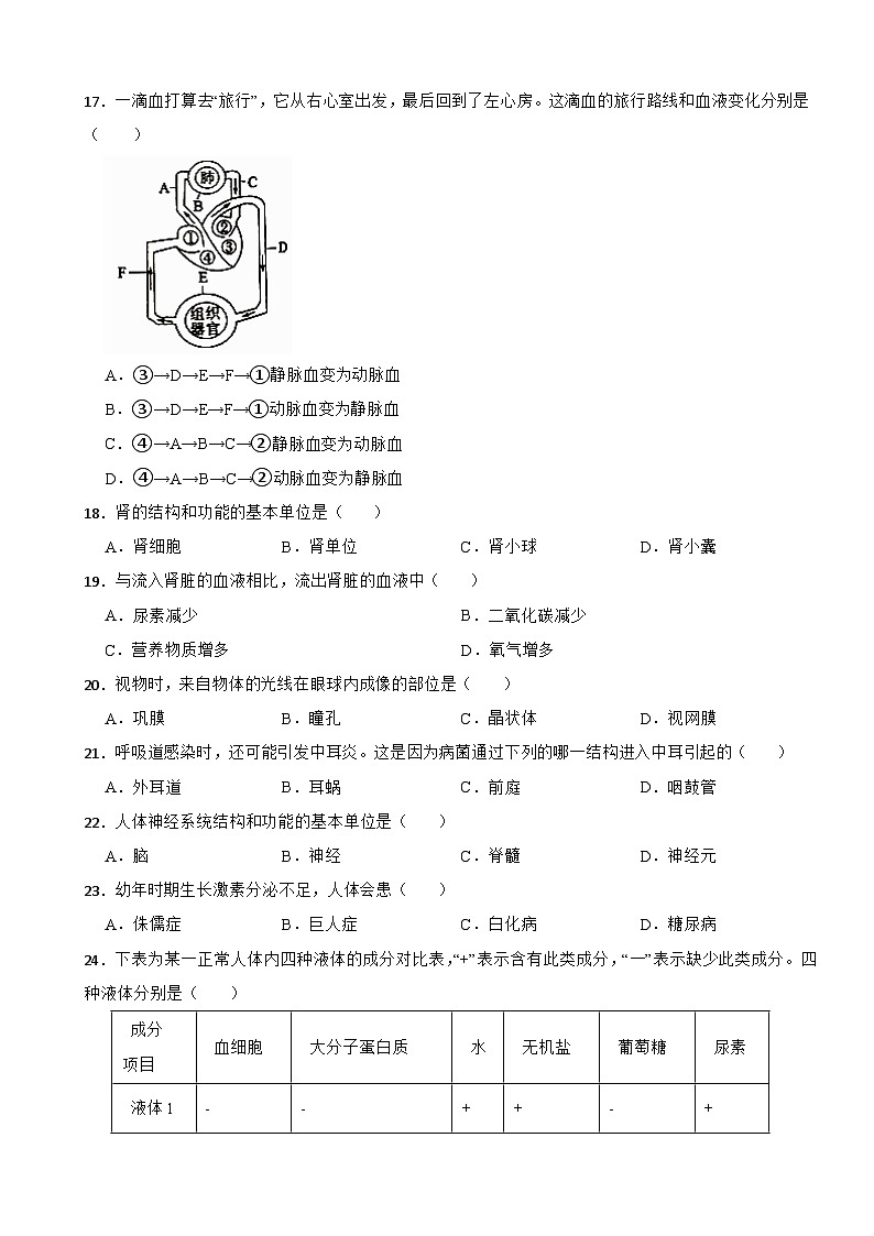 福建省福州市2024年七年级下册生物期末试卷附答案第3页