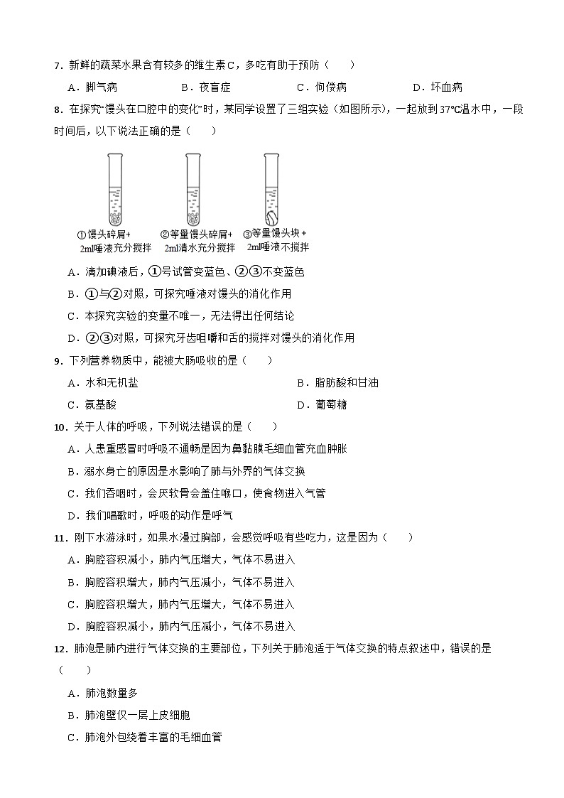 重庆市永川区2024年七年级下册生物期末试卷附答案02