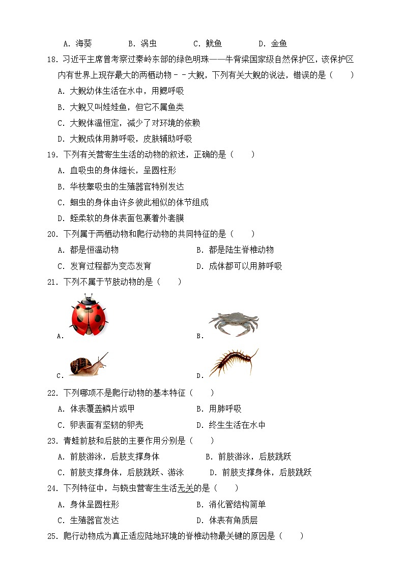 广东省梅州市兴宁市第一中学2023-2024学年八年级上学期生物第一次月考试题第3页