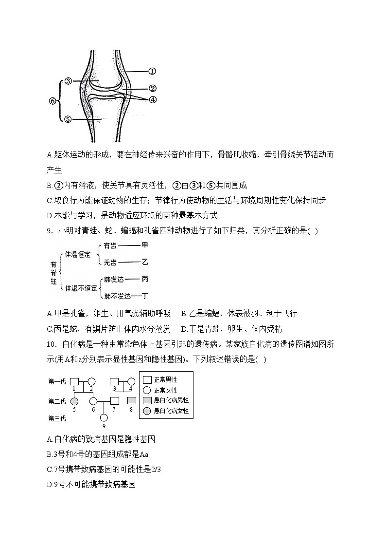 辽宁省丹东市凤城市2024届八年级下学期中考二模生物试卷(含答案)03