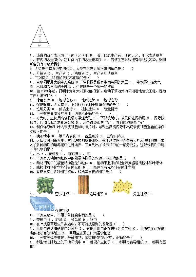 [生物]云南省昆明市盘龙区2023-2024学年七年级上学期期末试卷第2页