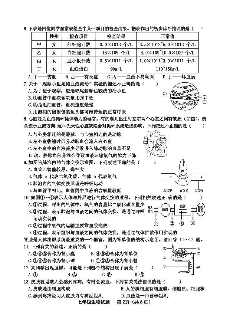 福建省龙岩市长汀县2023-2024学年七年级下学期期末考试生物试题02