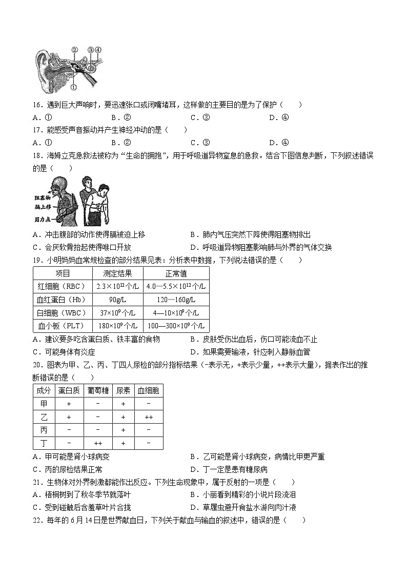 福建省福州市屏东中学、延安中学、第十九中学2023-2024学年七年级下学期期末考试生物试题第3页
