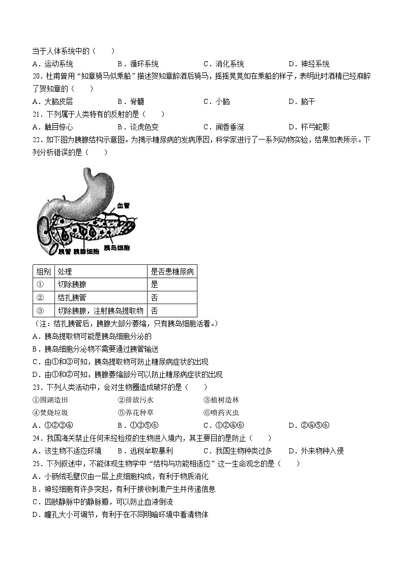 福建省福州市连江县2023-2024学年七年级下学期期末考试生物试题03
