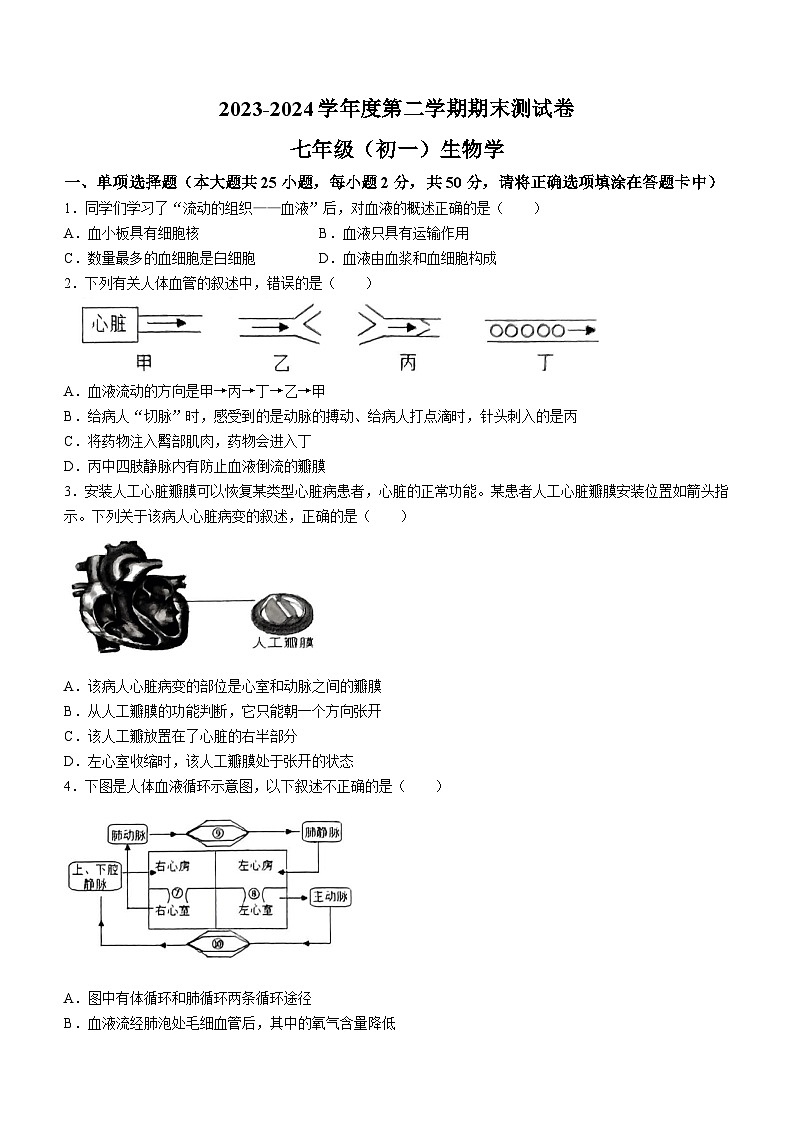 江西省南昌市2023-2024学年七年级下学期6月期末生物试题01