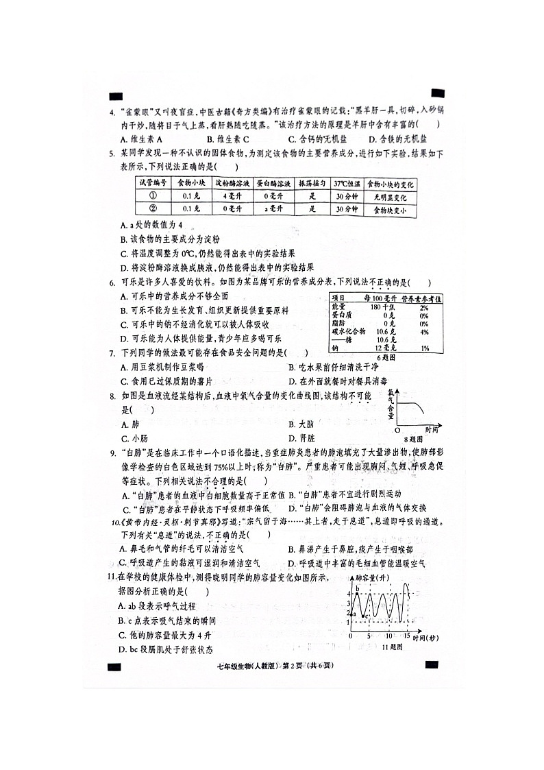 河北省邯郸市冀南新区2023-2024学年七年级下学期6月期末生物试题02