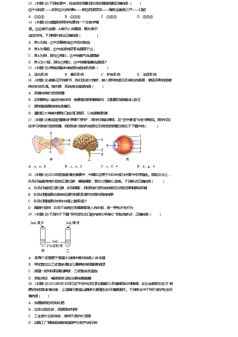 河南省开封市东苑中学2023-2024学年七年级下学期6月期末生物试题第3页