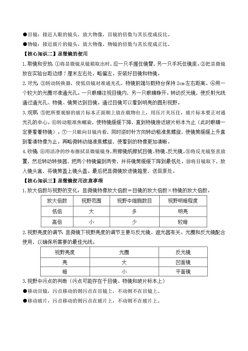 第05讲 练习使用显微镜-【暑假衔接】新七年级生物暑假精品课讲义（人教版）02