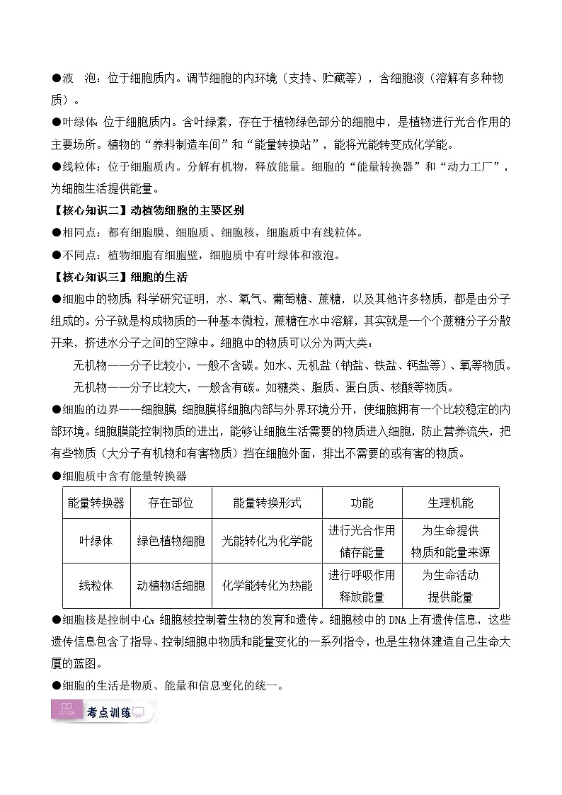 第06讲 动植物细胞-【暑假衔接】新七年级生物暑假精品课讲义（人教版）02