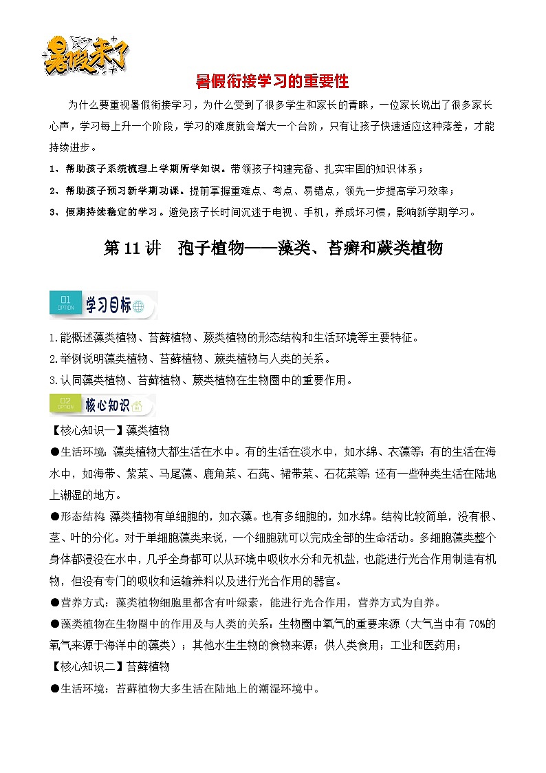 第11讲 孢子植物——藻类、苔癣和蕨类植物（原卷版）第1页