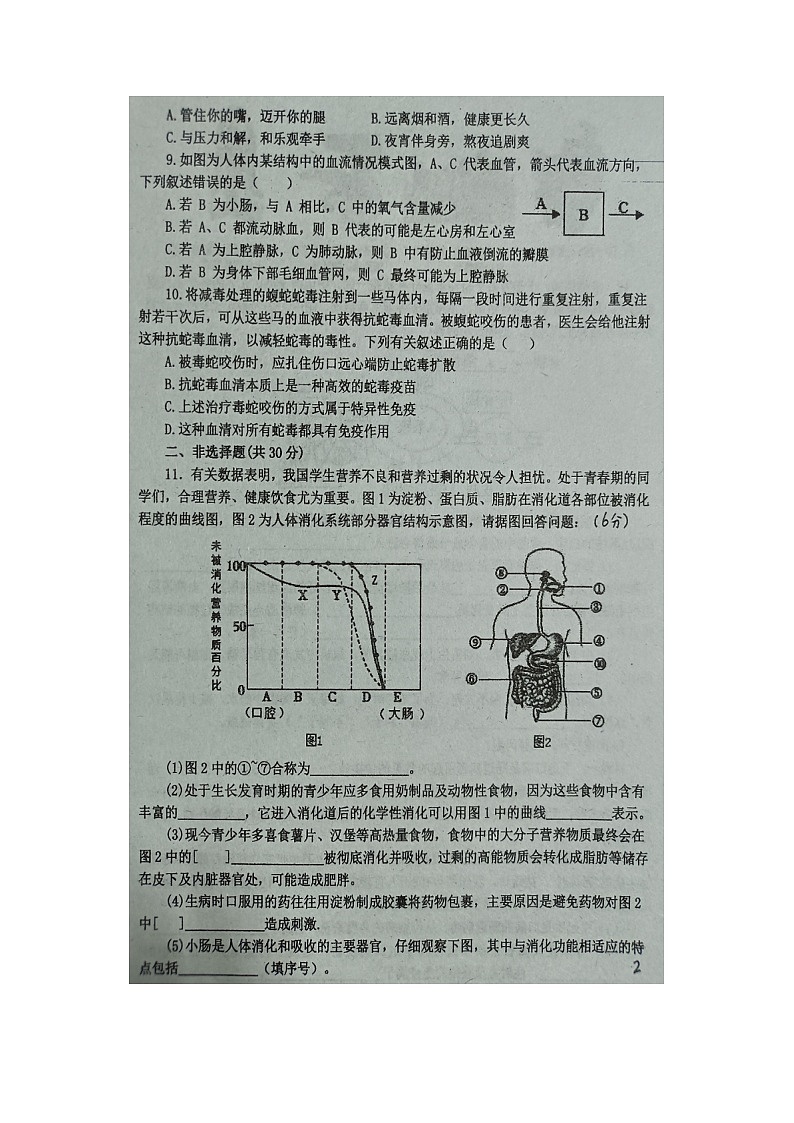 湖北省利川市都亭初级中学2023-2024学年七年级下学期生物期末试题+第2页