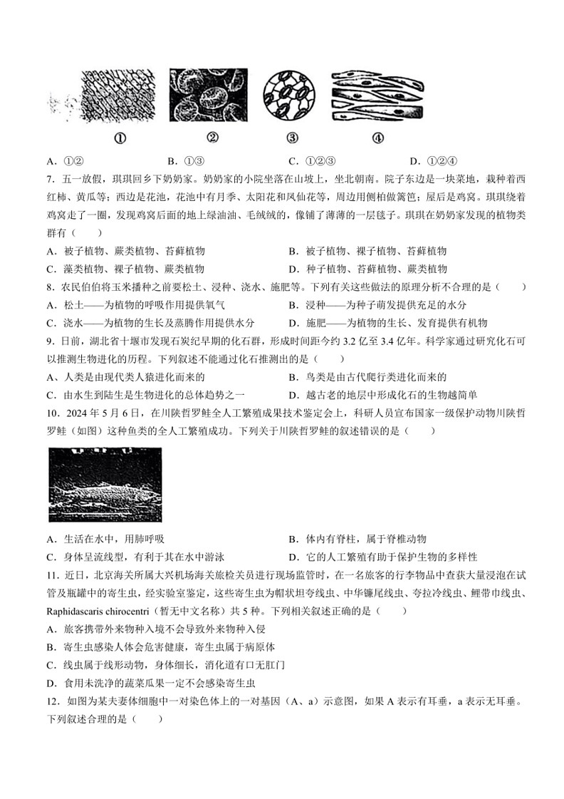 [生物]2024年山西省吕梁市交口县中考第三次模拟试卷(有解析)第2页