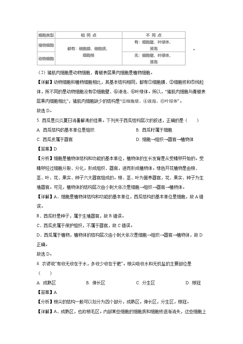 [生物]云南省保山市2022-2023学年七年级下学期期末试题(解析版)第3页