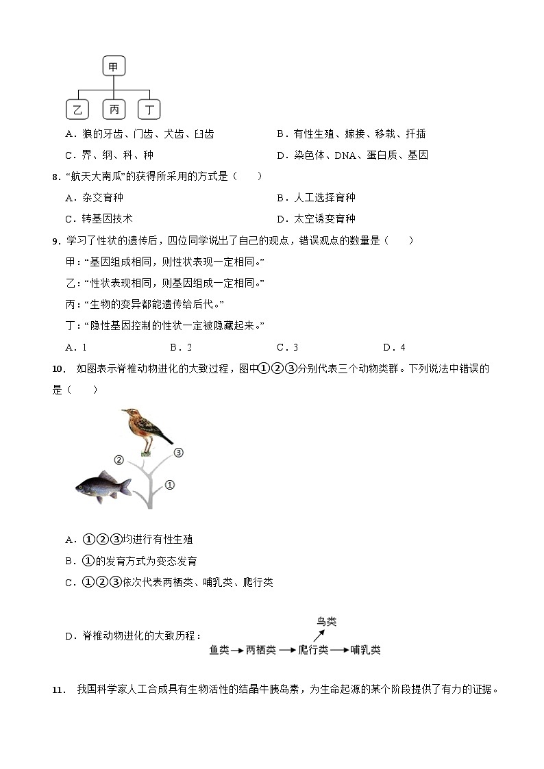 河北省邯郸市经济技术开发区中学2023-2024学年八年级下学期期中考试生物试卷02