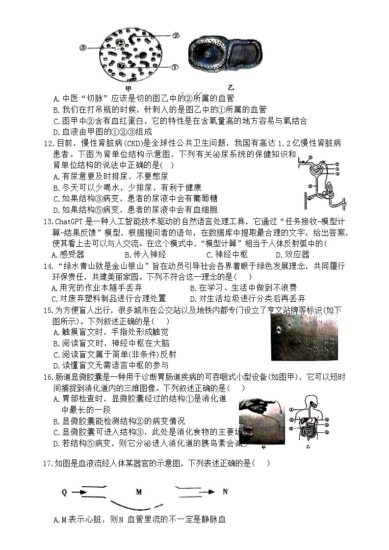 河南省三门峡市2023-2024学年七年级下学期6月期末考试生物试题卷第3页