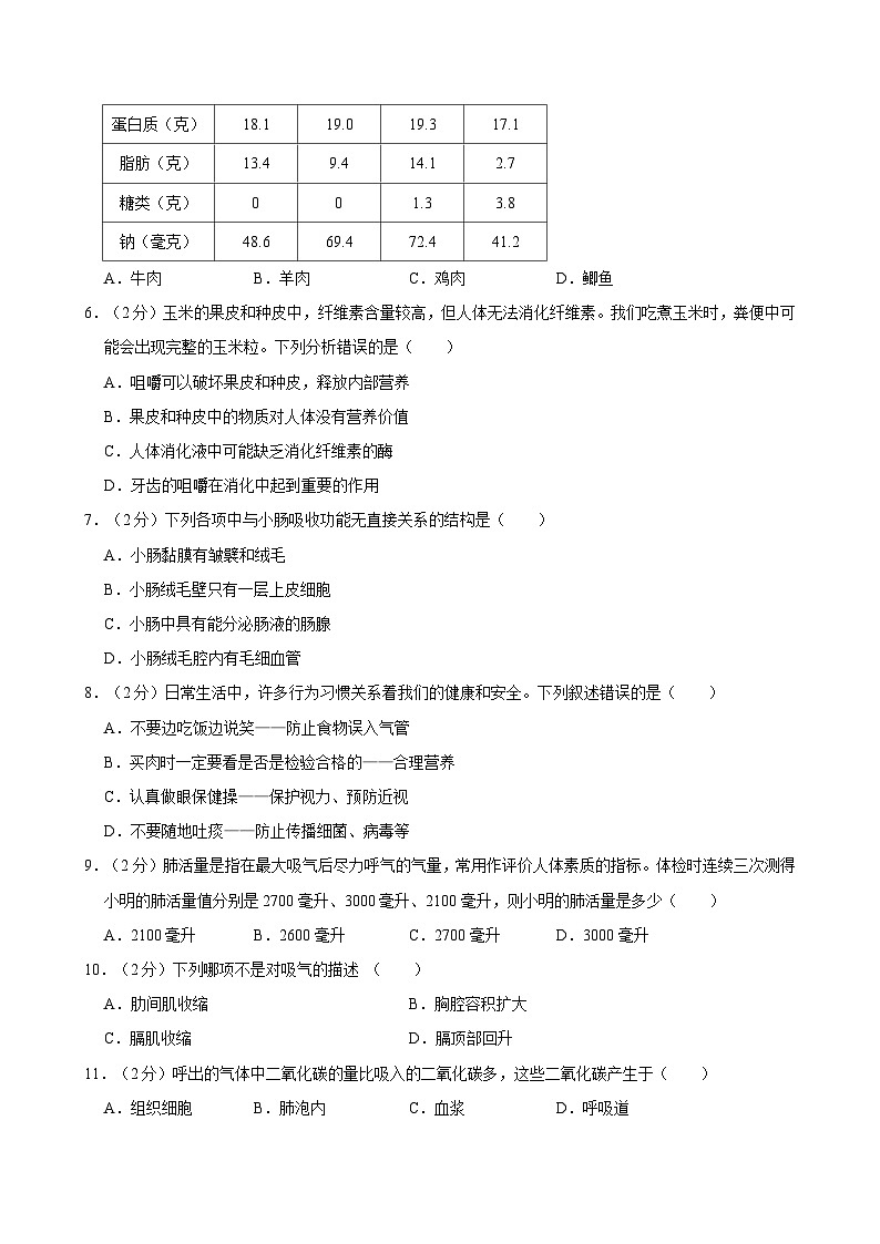 2021-2022学年河南省郑州市宁乡市七年级（下）期末生物试卷第2页