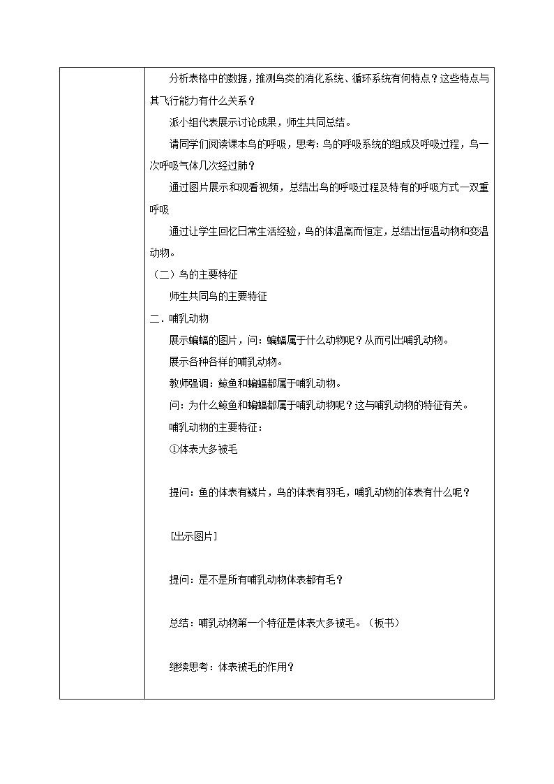 【核心素养目标】人教版初中生物七年级上册2.2.2《脊椎动物—鸟和哺乳动物》 教学设计（含教学反思）第3页