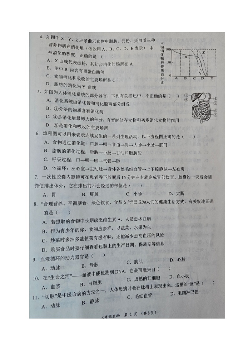 四川省成都市青白江区2023-2024学年七年级下学期期末考试生物试题第2页