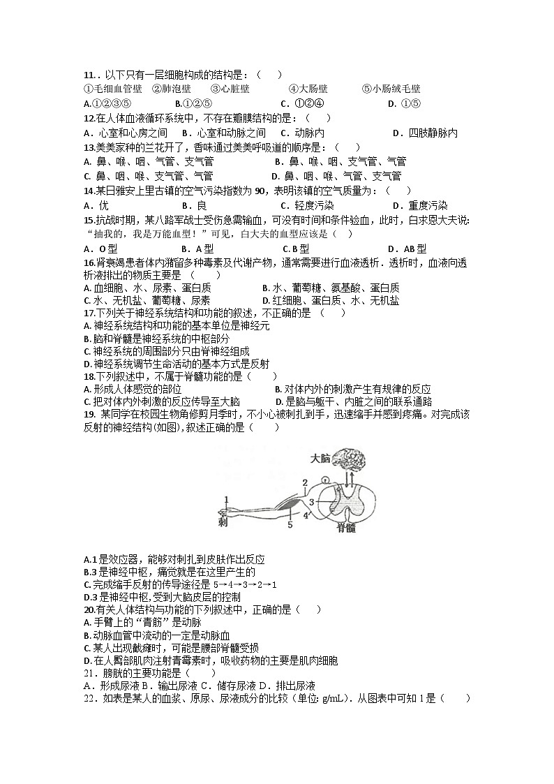 2023-2024学年人教版生物学七年级下册期末复习训练题（含答案）02