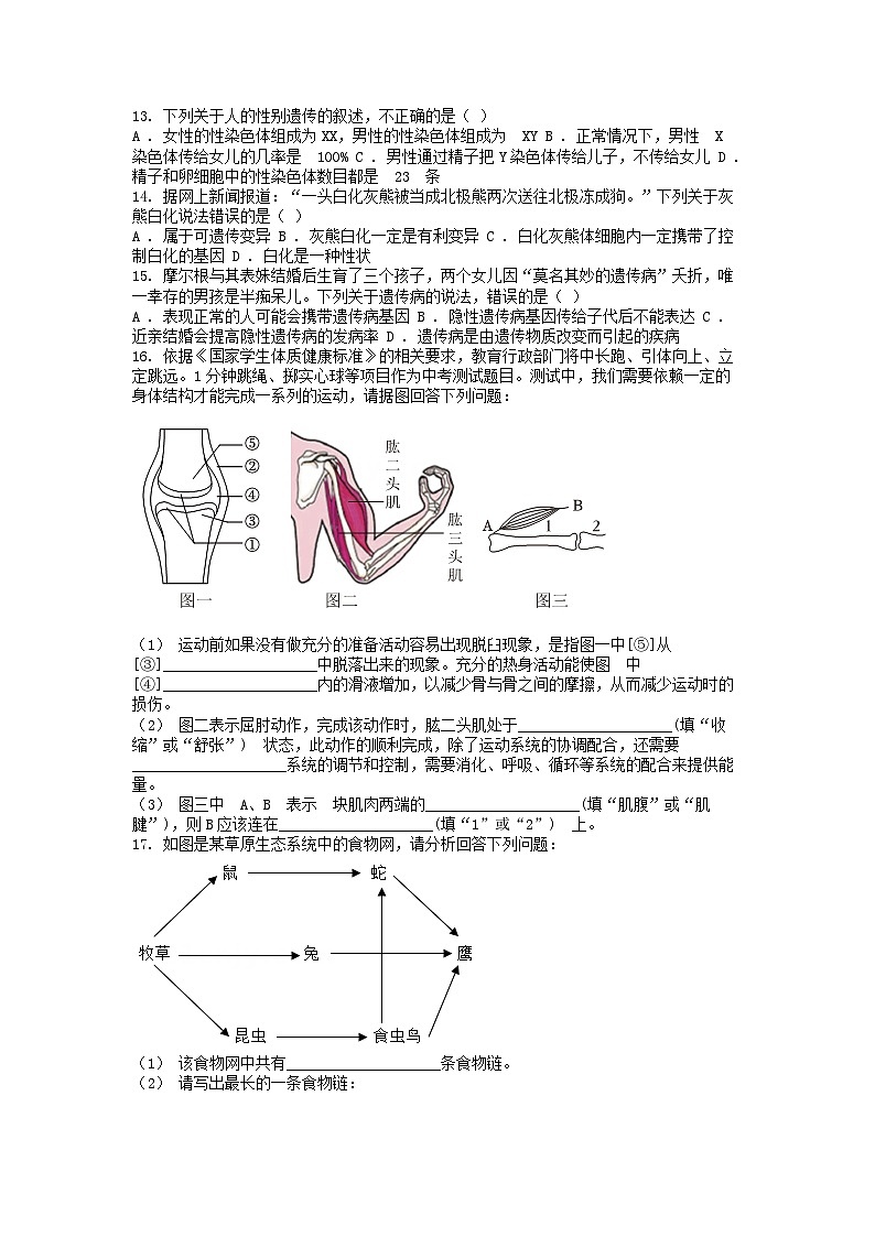 [生物][期末]广西崇左市扶绥县2023-2024学年八年级上学期期末考试生物试题第2页