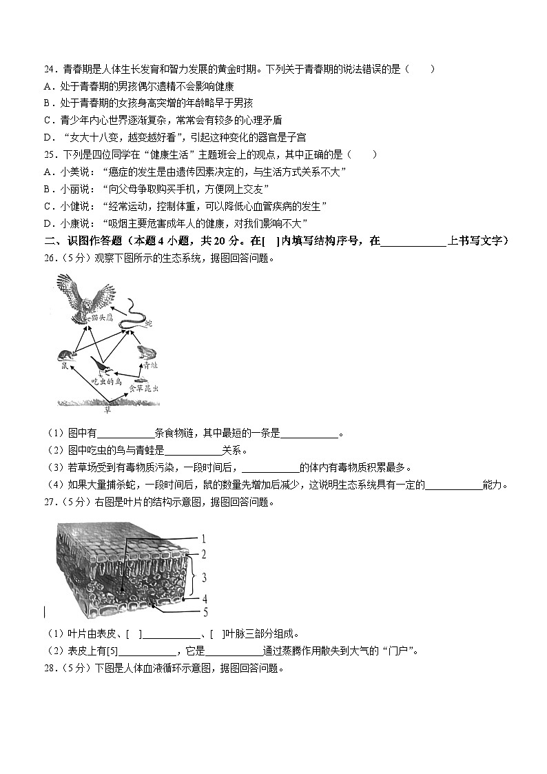 2024年黑龙江省牡丹江市中考生物试题(无答案)03