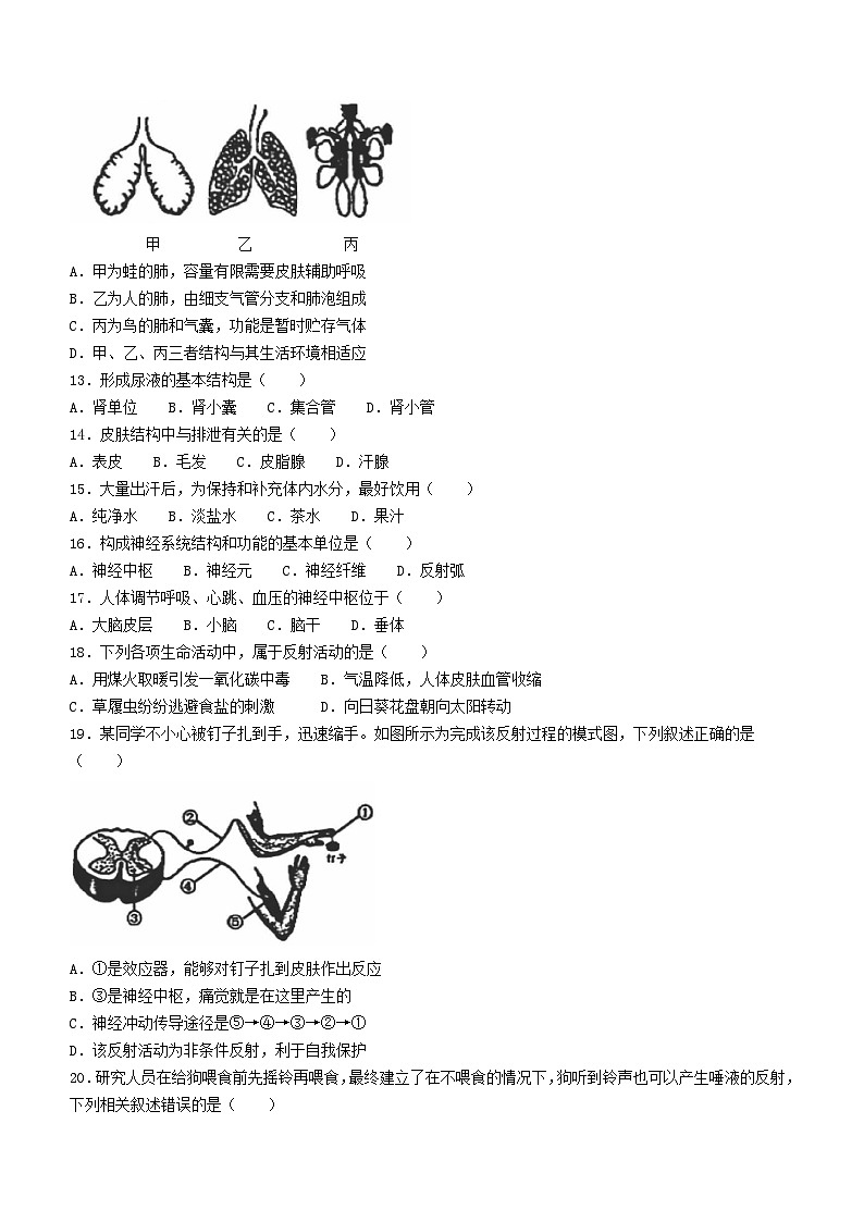 北京市石景山区2023-2024学年七年级下学期期末生物试题(无答案)第3页
