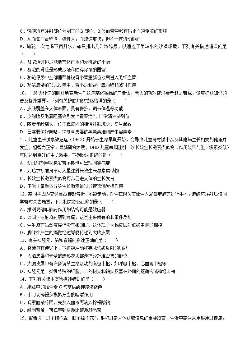 山东省潍坊市昌乐县2023-2024学年七年级下学期7月期末生物试题(无答案)第3页