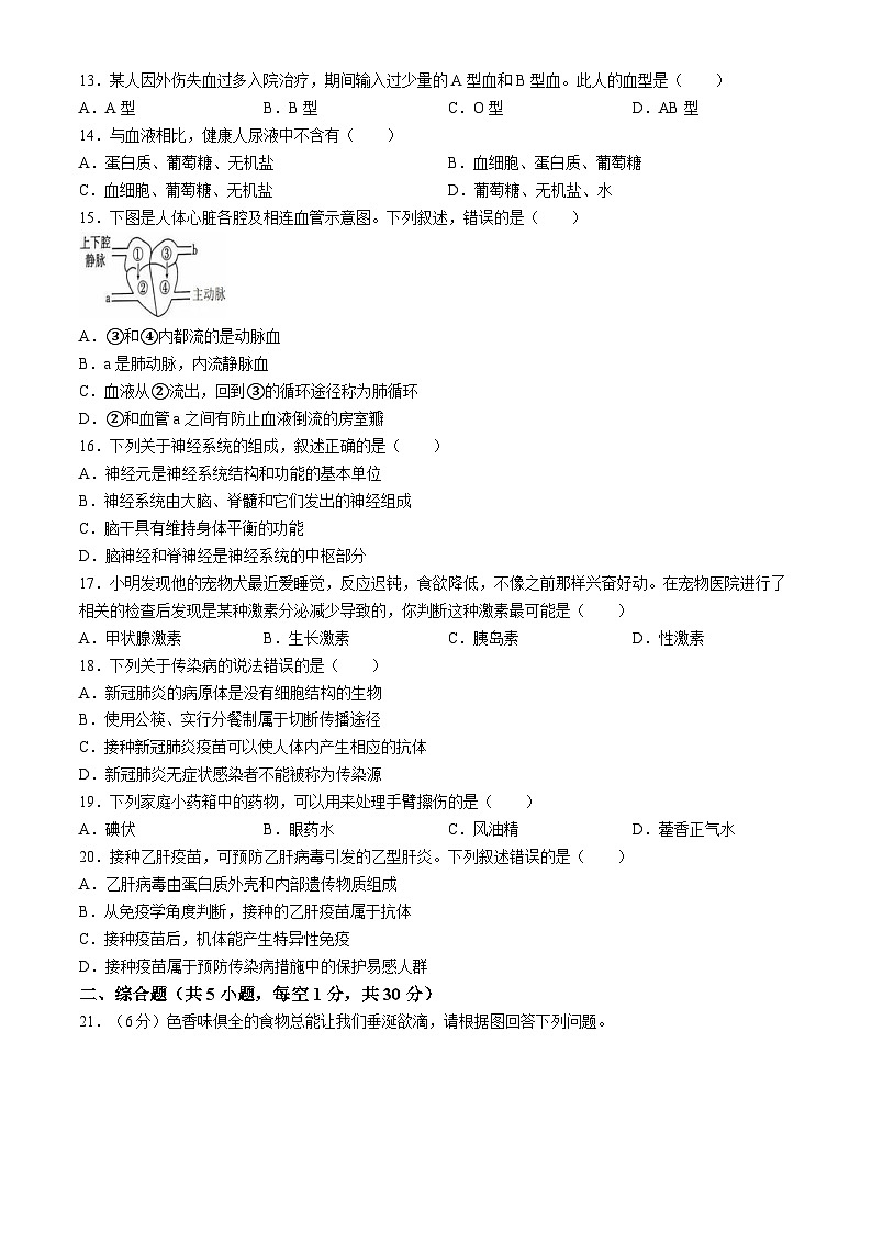 江西省吉安市峡江县2023-2024学年七年级下学期期末考试生物试题第2页