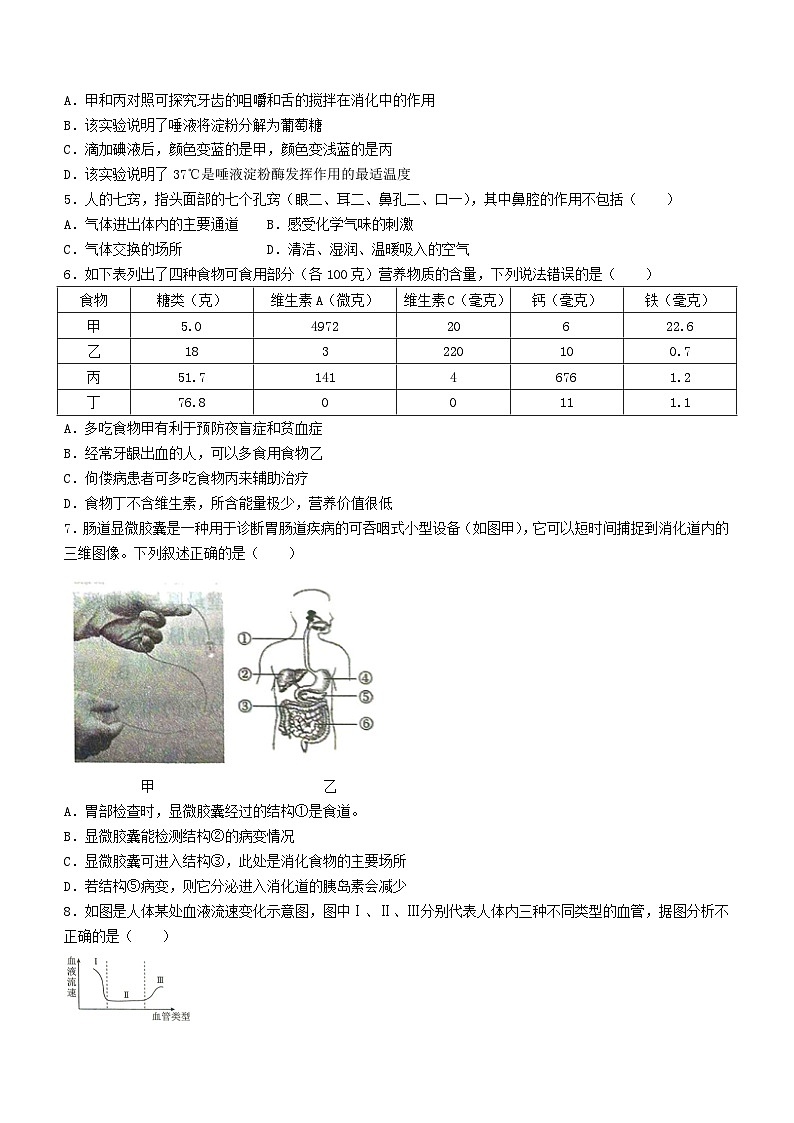 山东省济宁市金乡县2023-2024学年七年级下学期7月期末生物试题(无答案)02
