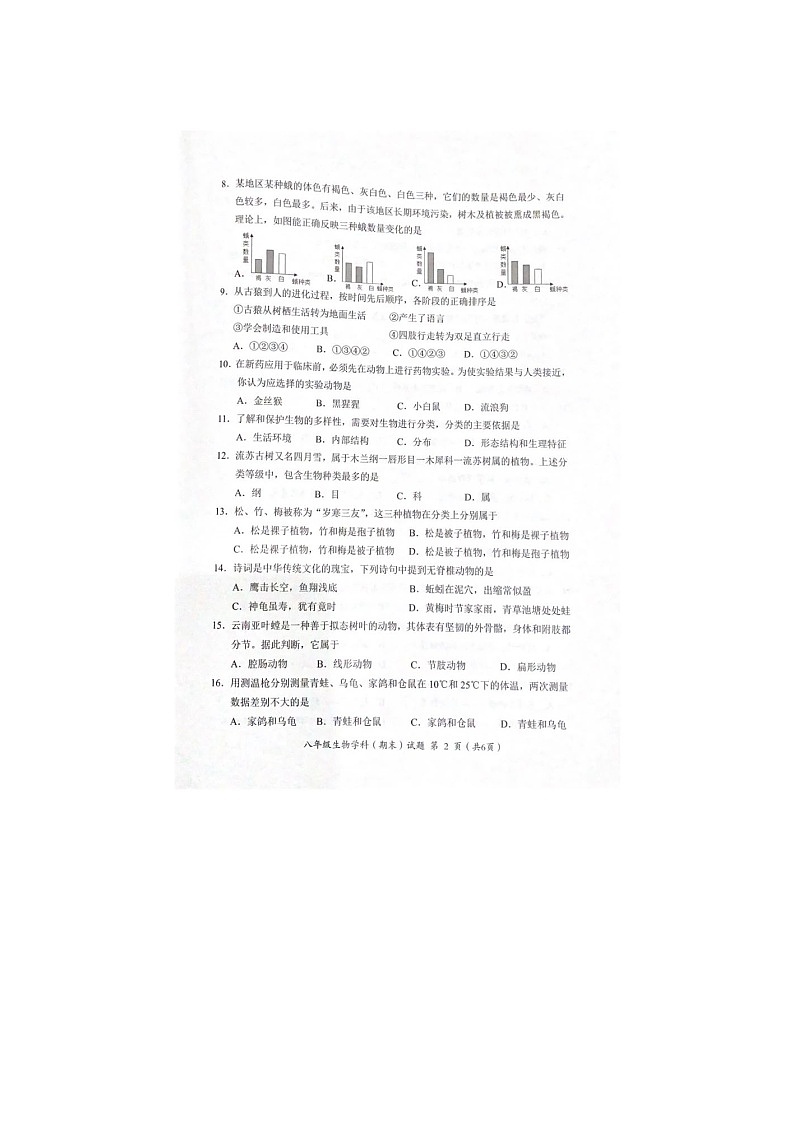广东省揭阳市揭东区2023-2024学年八年级下学期生物期末试题02