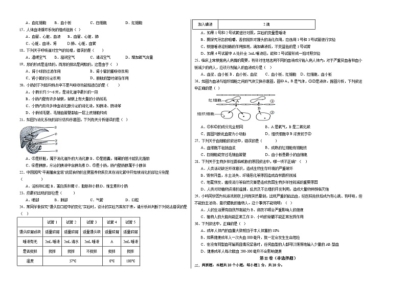 2023-2024学年初中下学期七年级生物期中模拟卷（考试版A3）【第1~4章第三节】（人教版）02