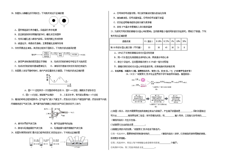 2023-2024学年初中下学期七年级生物期末模拟卷01（考试版A3）【人教版七年级下册】第2页