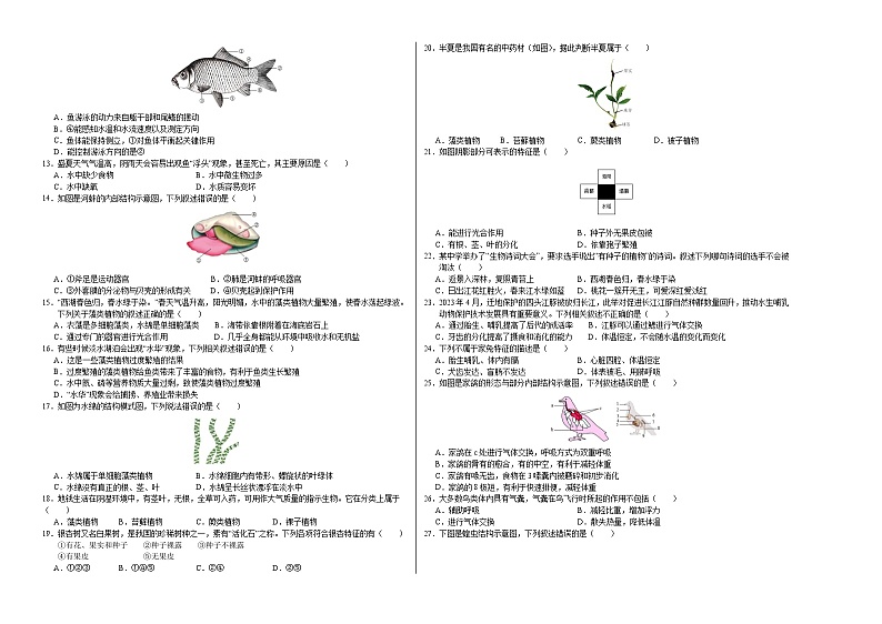 2023-2024学年初中下学期七年级生物期末模拟卷（考试版A3）【七下全册】（苏科版）第2页
