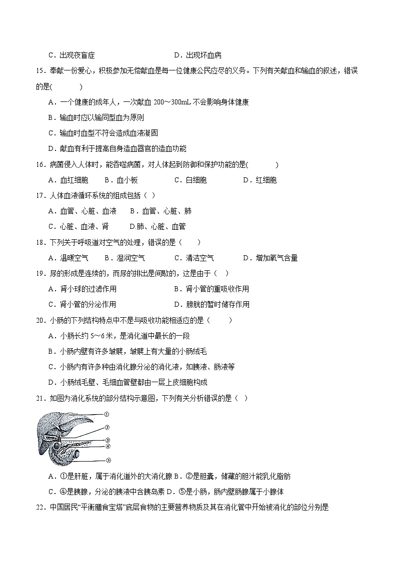 2023-2024学年初中下学期七年级生物期中模拟卷（考试版A4）【第1~4章第三节】（人教版）第3页