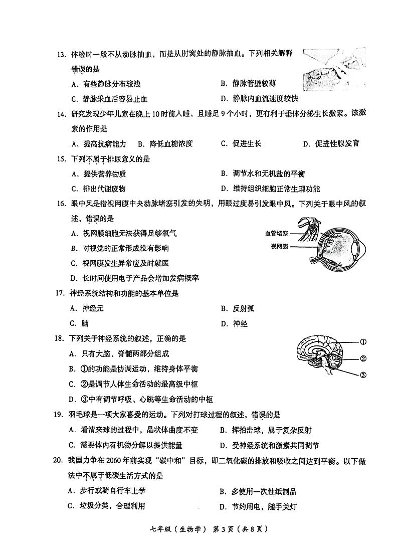 北京市海淀区2023-2024学年七年级下学期生物期末试卷03