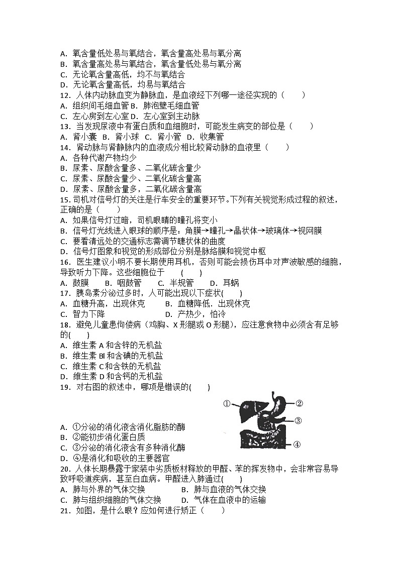 2023-2024学年人教版生物学七年级下册期末复习练习题（含答案）第2页